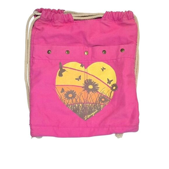 Life Is Good Pink Drawstring Backpack Heart Nature Print Rope Straps fairycore - Picture 2 of 5